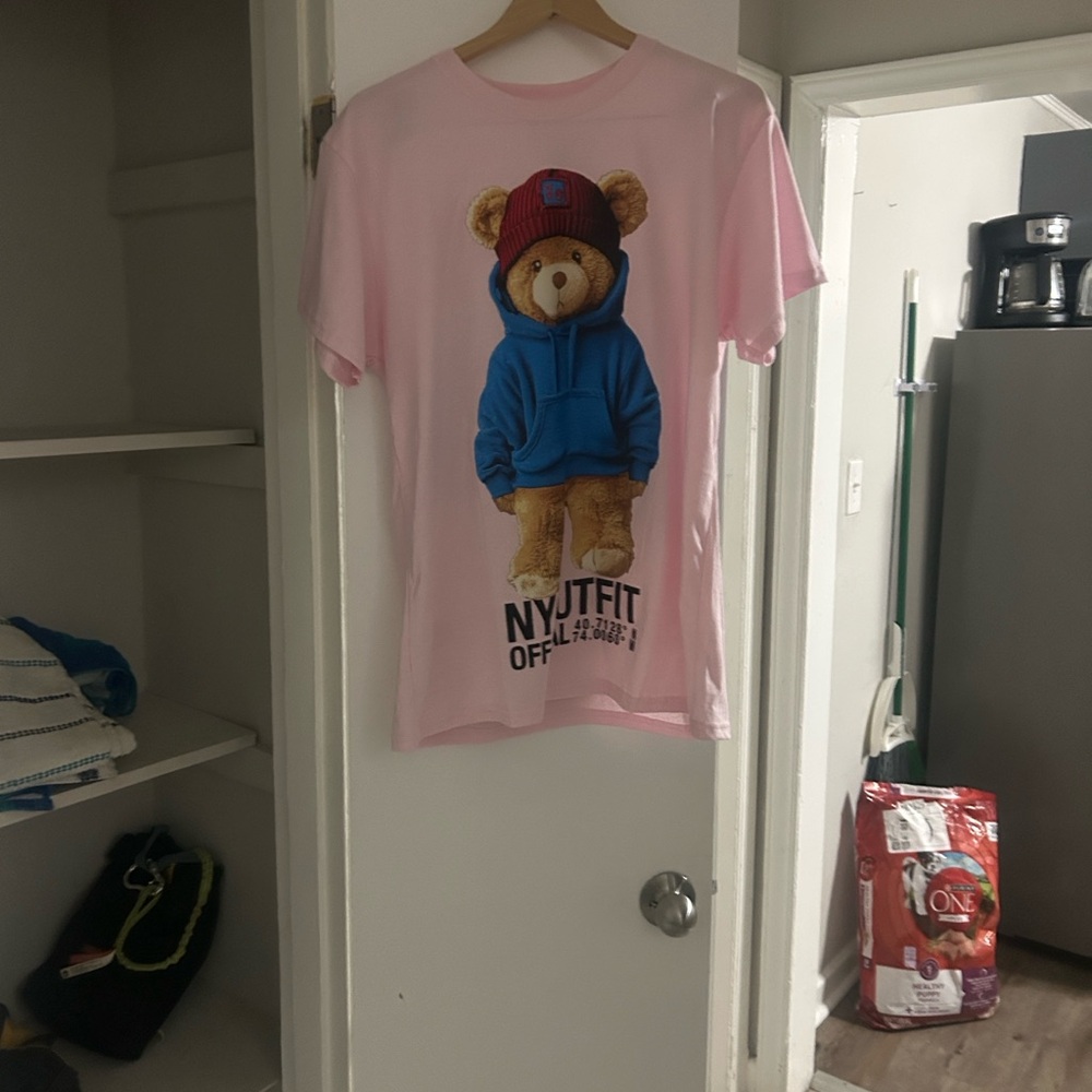 Pink Teddy Bear Graphic Short Sleeve Tee - Unbranded